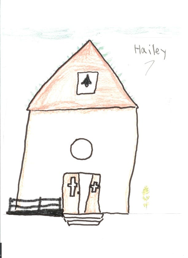 Picture by 7-year-old Haley Molina showing Our Lady of Sorrows Church with a new ramp.