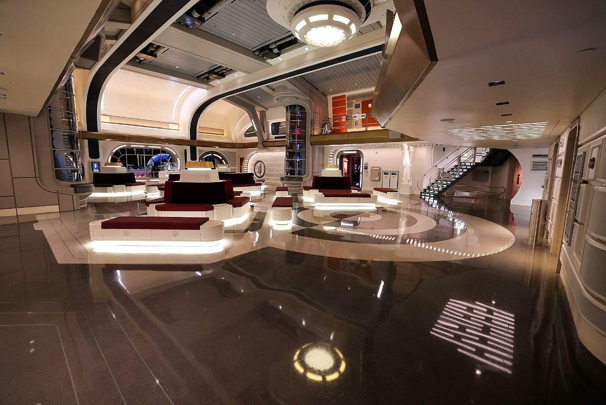 The atrium aboard Star Wars: Galactic Starcruiser in 2022. Image: Sam Howzit via Wikimedia Commons The atrium aboard Star Wars: Galactic Starcruiser in 2022. Image: Sam Howzit via Wikimedia Commons