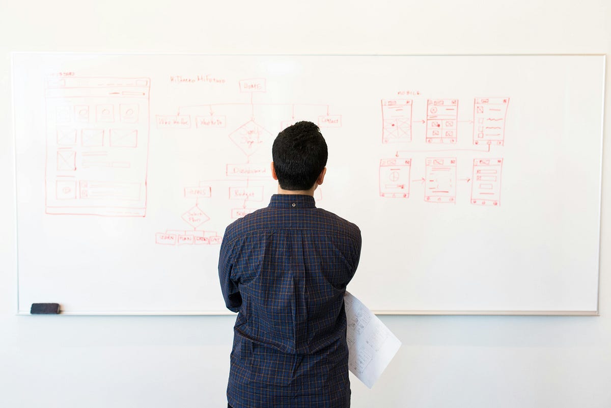 Man standing in front of a white board