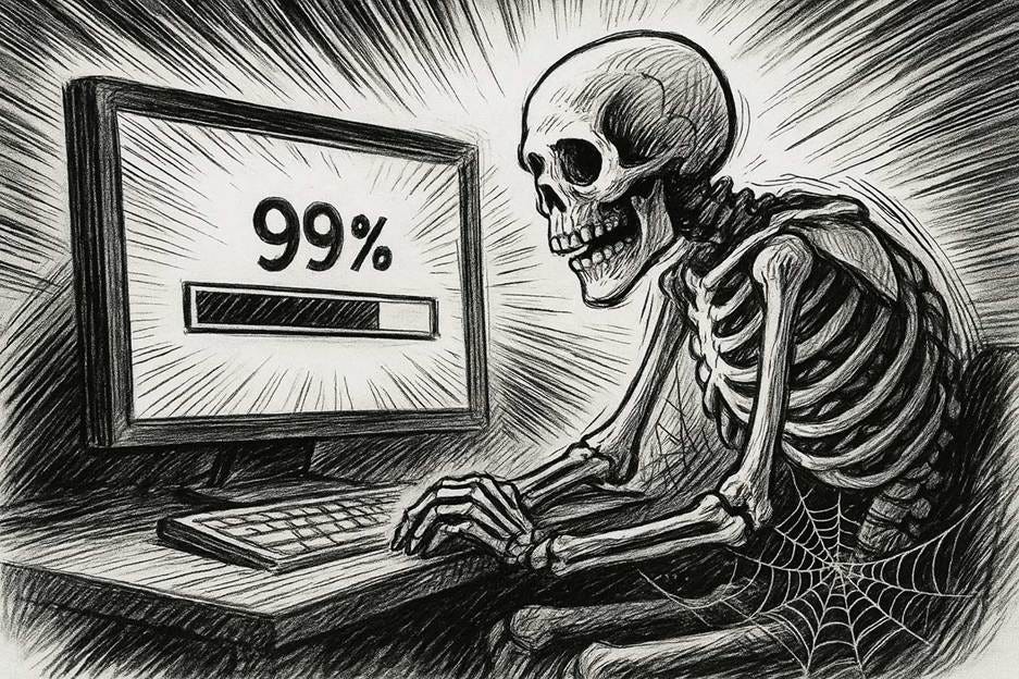 A skeleton sitting at a computer

AI-generated content may be incorrect.