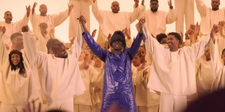 Kanye West and Sheck Wes take a bow at the end of Nebuchadnezzar (still from Tidal live stream)