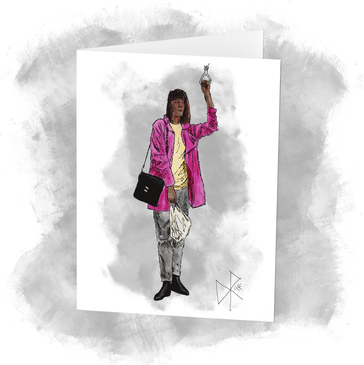 A woman in a pink coat standing while commuting. Sketch art by Don Rice. A woman in a pink coat standing while commuting. Sketch art by Don Rice.
