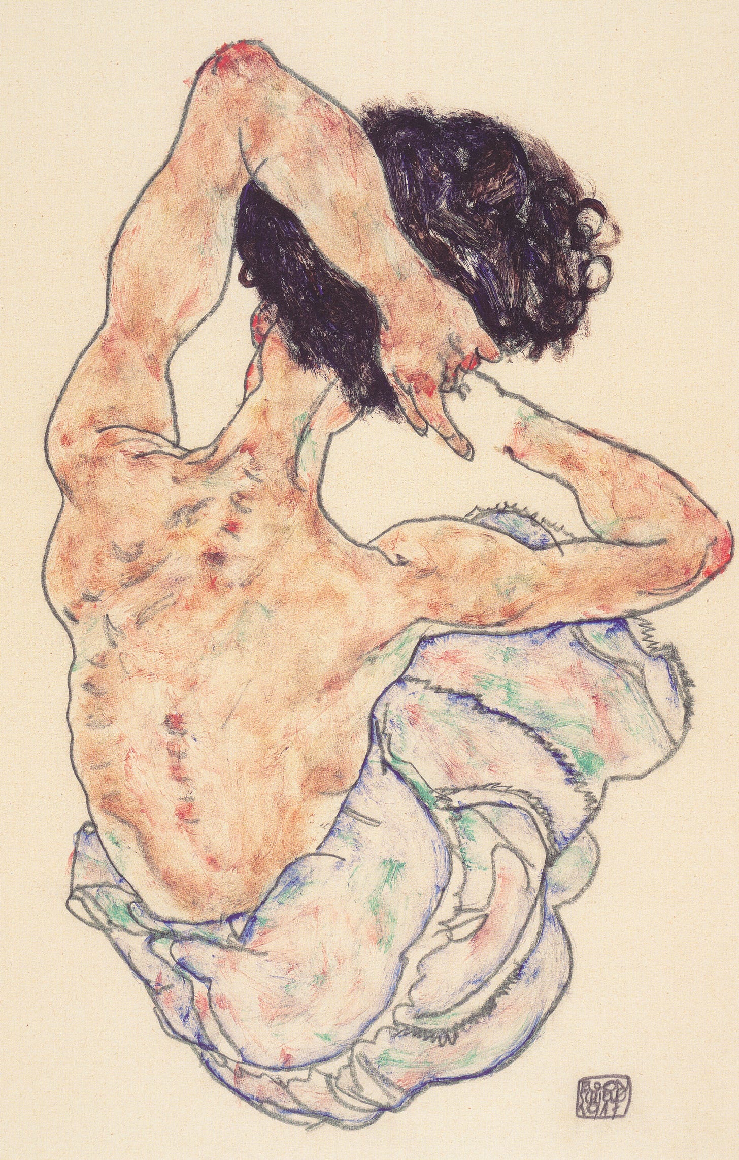 Egon Schiele seated back nude drawing, 1917 Egon Schiele seated back nude drawing, 1917
