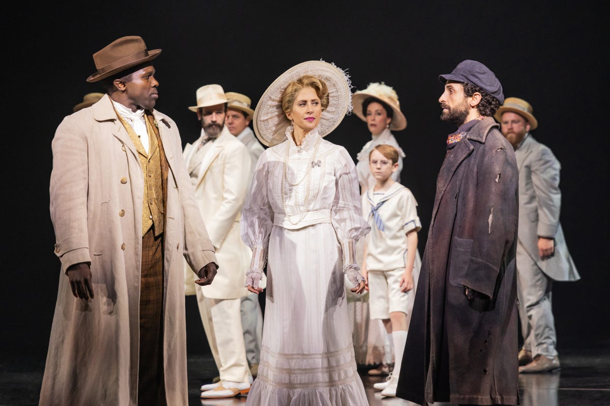 Joshua Henry as Coalhouse Walker Jr., Caissie Levy as Mother, and Brandon Uranowitz as Tateh Joshua Henry as Coalhouse Walker Jr., Caissie Levy as Mother, and Brandon Uranowitz as Tateh