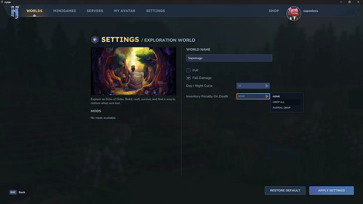 Imagens das interfaces e do mapa de Hytale