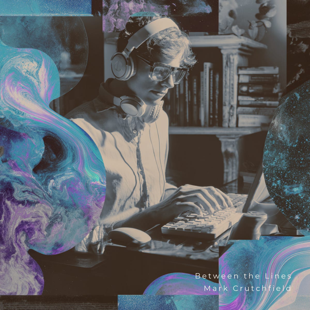 A person sits at a desk typing near a softly lit window. Blue-violet ink swirls and light patterns drift around them, merging the real and abstract. The scene feels calm, focused, and dreamlike — where writing and awareness meet. A person sits at a desk typing near a softly lit window. Blue-violet ink swirls and light patterns drift around them, merging the real and abstract. The scene feels calm, focused, and dreamlike — where writing and awareness meet.
