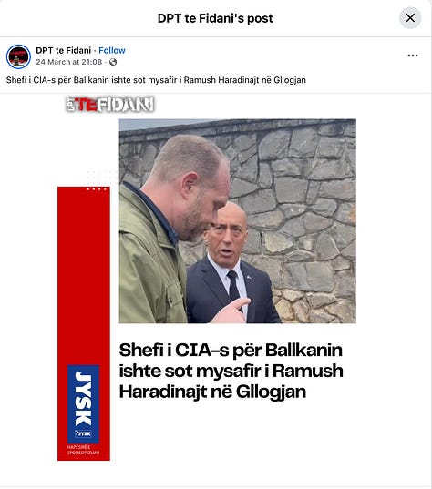 A series of near-identical reports and social media posts published on March 24, 2026 by multiple Kosovo and regional outlets falsely claimed that a "CIA chief for the Balkans" attended a gathering in Gllogjan hosted by Ramush Haradinaj, illustrating how an unverified narrative rapidly spread across the media ecosystem before being challenged.
