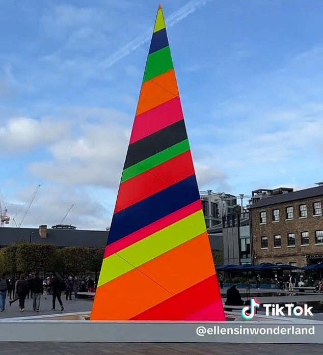 At the Coal Drops Yard near King's Cross Station, one woman said she had her 'Christmas cheer stolen from her so fast' when she looked at the tree erected there (pictured)