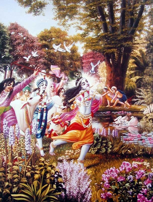 Krsna and His friends, Artist: Jadurani devi dasi