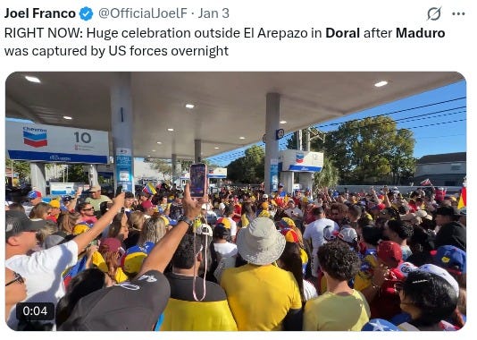 Public celebration in Florida following the US capture and arrest of Venezuelan dictator Nicolás Maduro.