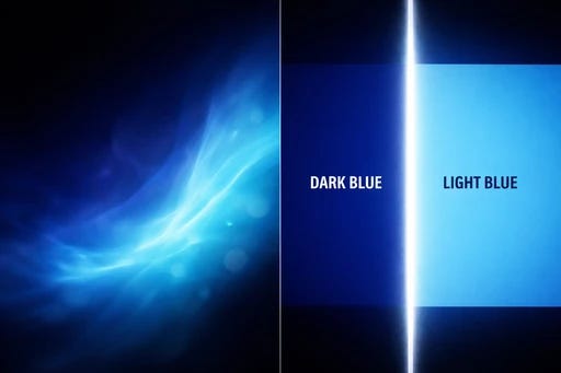 A prism splitting blue light into two distinct shades, representing how different languages divide the same spectrum of reality.