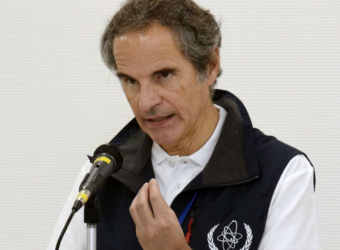 International Atomic Energy Agency Director General Rafael Grossi speaks during a news conference at Fukushima Daiichi nuclear power plant in Okuma, Japan, on Wednesday. International Atomic Energy Agency Director General Rafael Grossi speaks during a news conference at Fukushima Daiichi nuclear power plant in Okuma, Japan, on Wednesday.