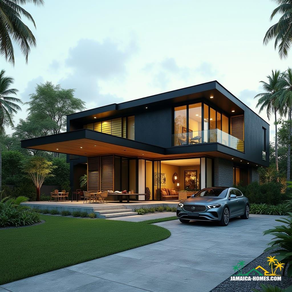 Design a single-level, affordable modern Jamaican home in the Caribbean. 
