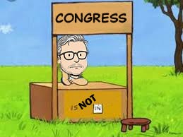 Peanuts style cartoon of Mike Johnson at booth that says Congress is NOT IN