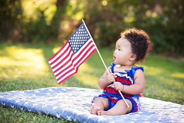 Baby Girl Looking At American Flag Stock Photo - Download Image Now - Baby  - Human Age, USA, Flag - iStock