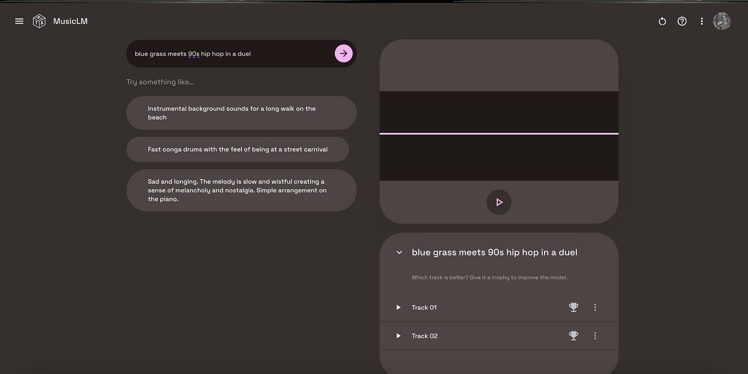 Screenshot of Google's Music LM