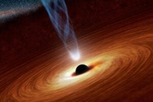 An artist’s concept of a supermassive black hole surrounded by an accretion disk.