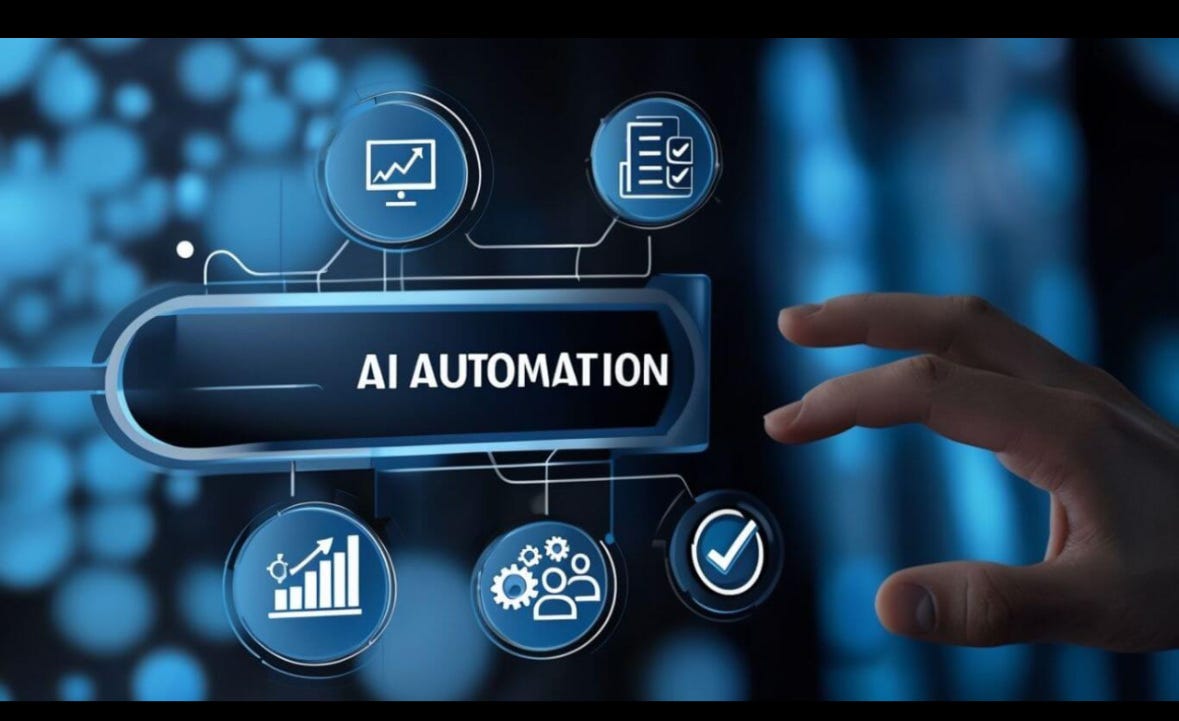 AI Automation system diagram with hand interface