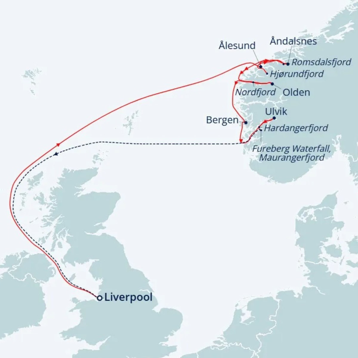Itinerary map for Fred Olsen Bolette cruise T2611