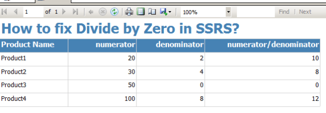 Divide by zero fix customer code ssrs