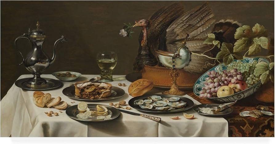 Trademark Fine Art, 16x32 bodegón con pastel de pavo por Pieter Claesz,  Múltiples