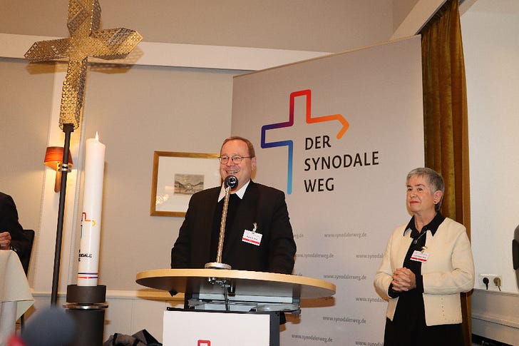 Bishop Georg Bätzing and Irme Stetter-Karp at the synodal committee’s inaugural meeting in Erfurt, Germany, on Nov. 10-11, 2023. © Synodaler Weg/Ewelina Sowa.