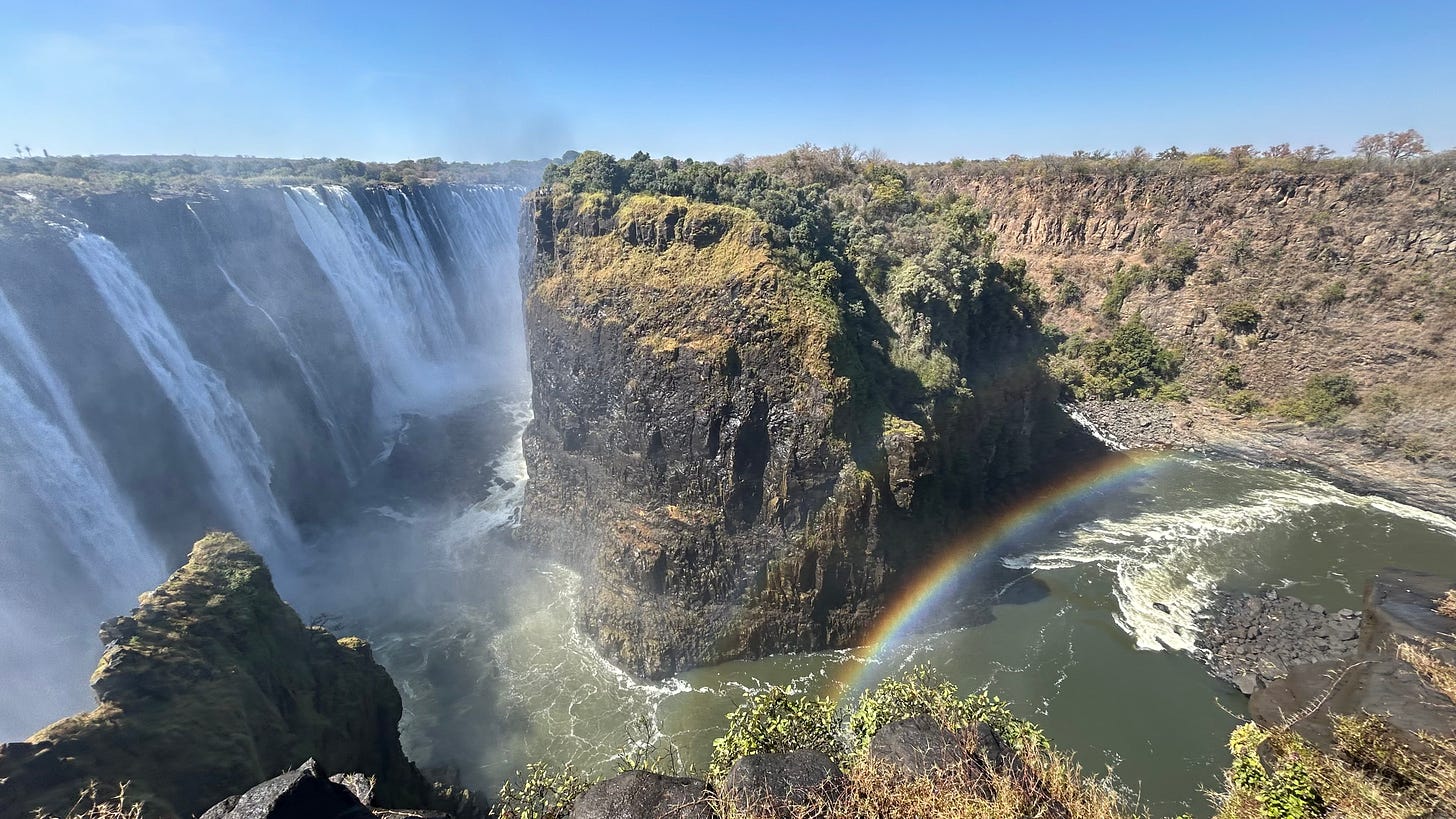 Rainbow seen from the Zimbabwean side of Victoria Falls.