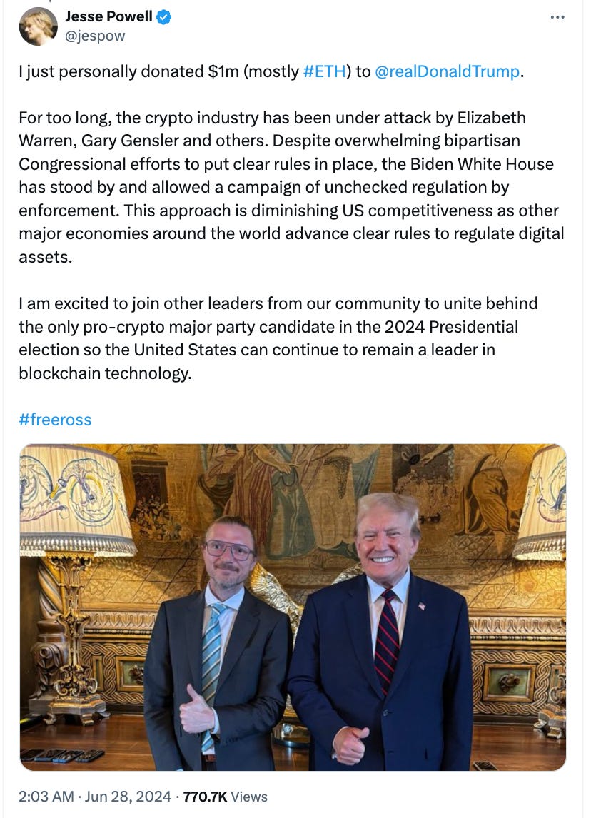 Chartbook 302 Kamala v. crypto. Is 2024 really a Silicon Valley election?  Or is this about 