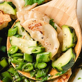 Potstickers and Tangy Cucumber Salad