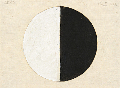 Circles divided into black and white parts. Starting picture is split vertically, while the others are distorted in various ways