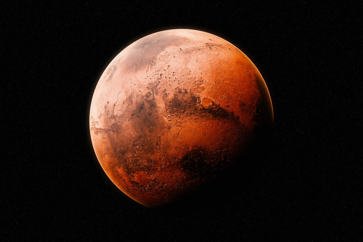A picture of a red planet against a black background