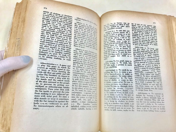 One image showing a book without a cover, and a second image showing yellowed pages.