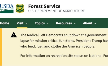 Pop-ups and website banners blaming Democrats for the shutdown.
