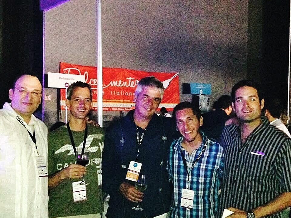 Five men standing together at what appears to be a wine event, holding wine glasses. From left to right: Thorsten Schocke, Thomas Egli, and Hugo D'Acosta of Vyva, and Daniel Lonnberg of Adobe Guadalupe. Five men standing together at what appears to be a wine event, holding wine glasses. From left to right: Thorsten Schocke, Thomas Egli, and Hugo D'Acosta of Vyva, and Daniel Lonnberg of Adobe Guadalupe.