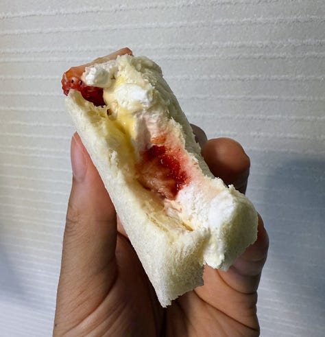 Various fruit and egg sandwiches
