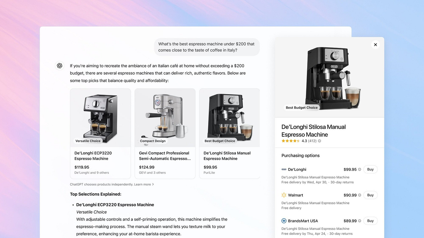 a screenshot provided by open ai showing chatgpt's new shopping tools