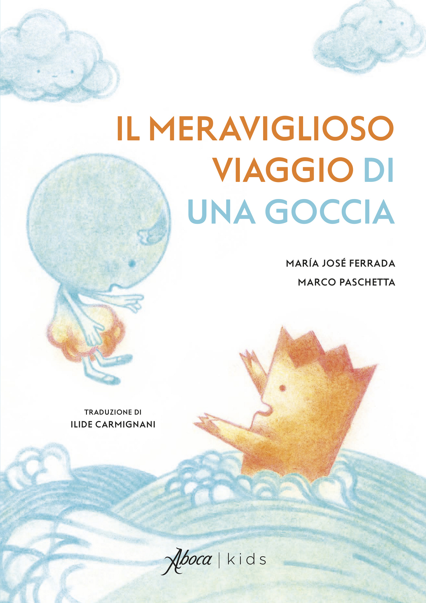 copertina de il viaggio di una goccia di Maria José Ferrada con illustrazioni di Marco Paschetta edito da aboca kids