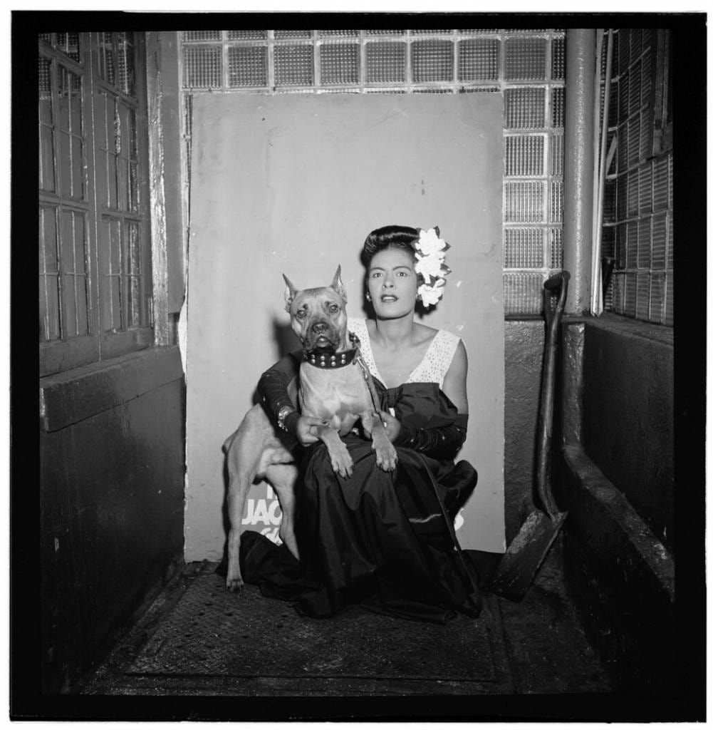 Portrait of Billie Holiday and Mister, Downbeat, New York, N.Y., ca. Feb. 1947 Portrait of Billie Holiday and Mister, Downbeat, New York, N.Y., ca. Feb. 1947