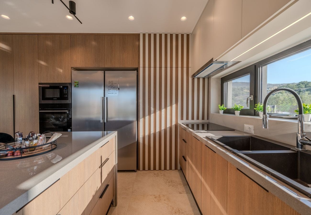 The shared kitchen at Greek Escape Coliving.