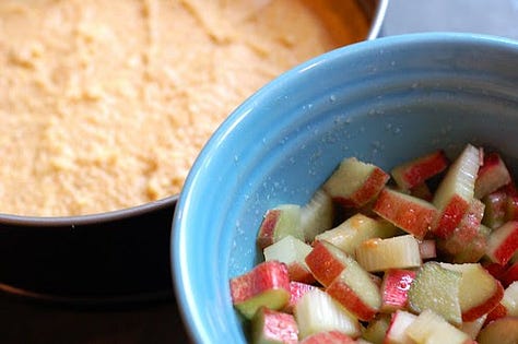 Rhubarb Johnnycake by Eve Fox, copyright 2025 The Garden of Eating