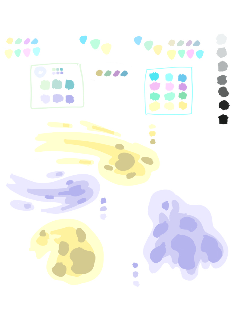 Sketch of blobby forms of energy in a range of bright colors.