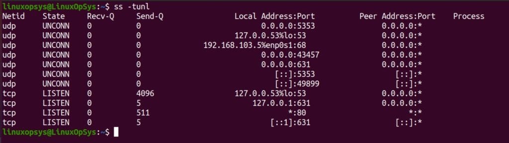 example list of all TCP and UDP sockets using ss