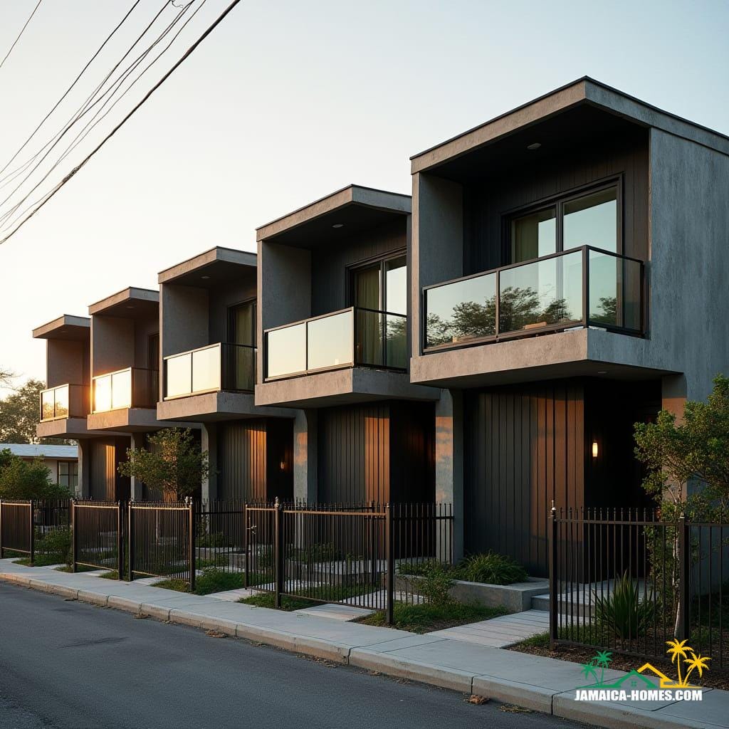 Compact Two-Story Black Glass Townhomes