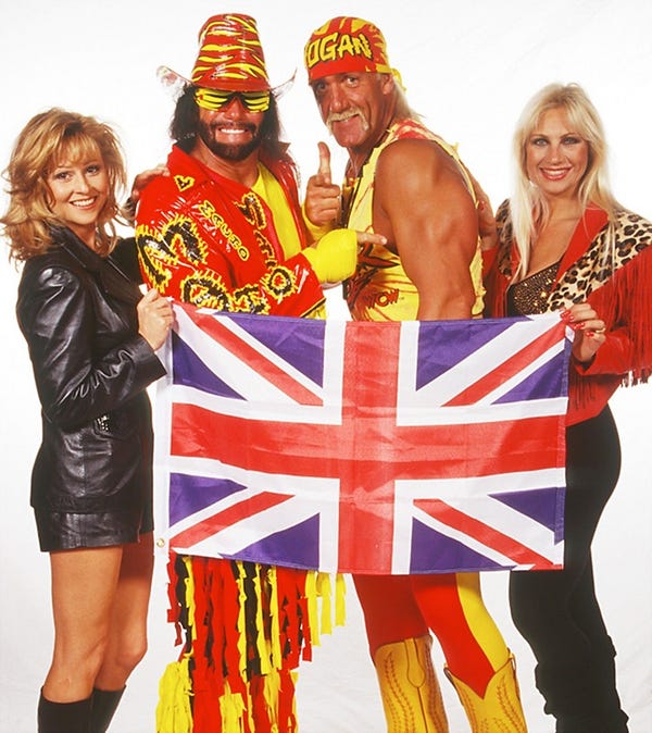 WCW Worldwide on X: "Miss Elizabeth, Macho Man Randy Savage, @HulkHogan and  Linda Hogan Promo Shot [1996] Very bizarre photo. http://t.co/xYN8duC6A0" /  X