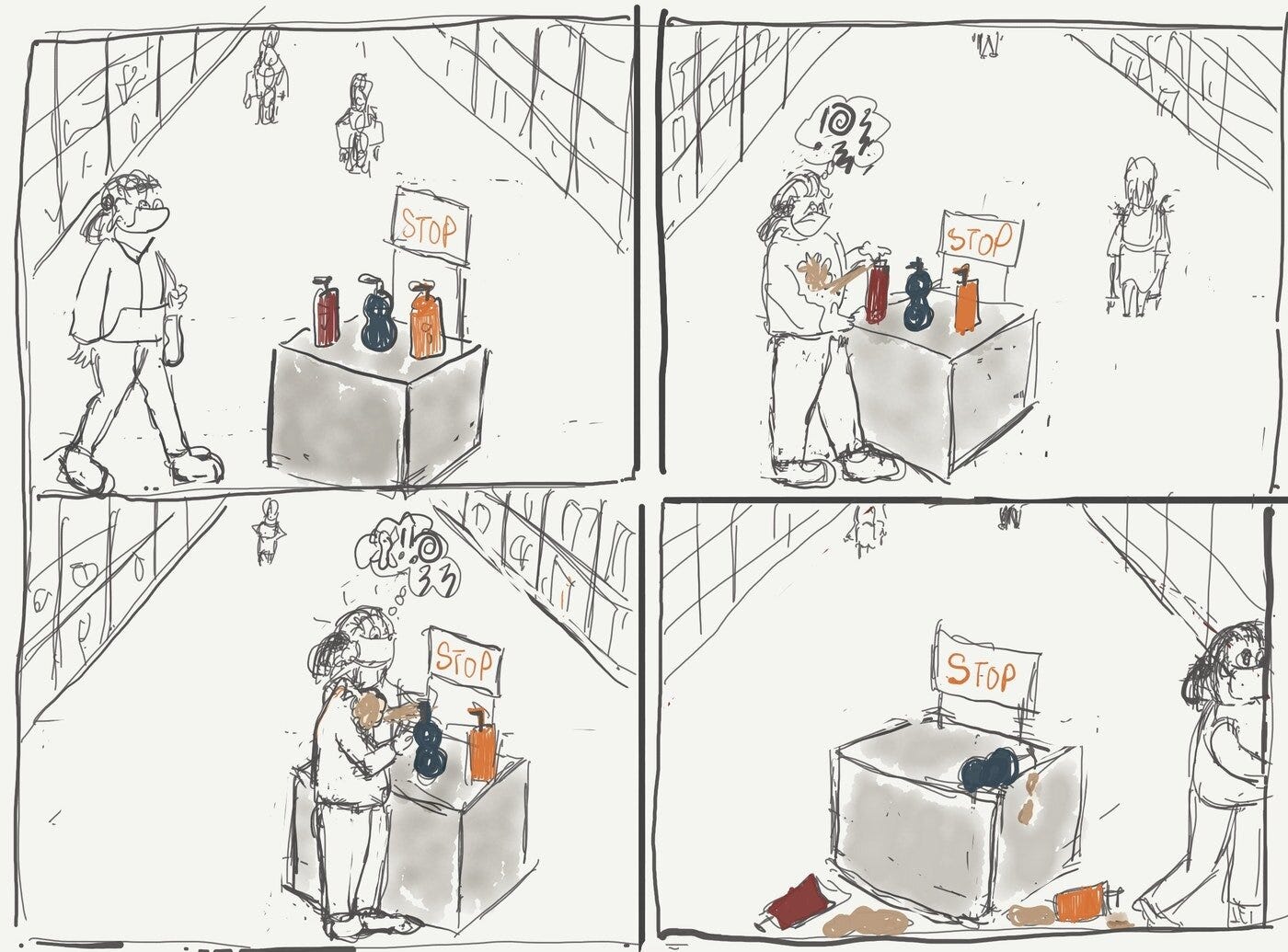 “I tried to combine putting people in spaces, linear perspective and hanging heads all in one, not sure how successful it is. looking forward to the zoom today. (comic inspired by Betty by Delainey and Rasmussen in Saturday paper).” - Beverley Kort “I tried to combine putting people in spaces, linear perspective and hanging heads all in one, not sure how successful it is. looking forward to the zoom today. (comic inspired by Betty by Delainey and Rasmussen in Saturday paper).” - Beverley Kort