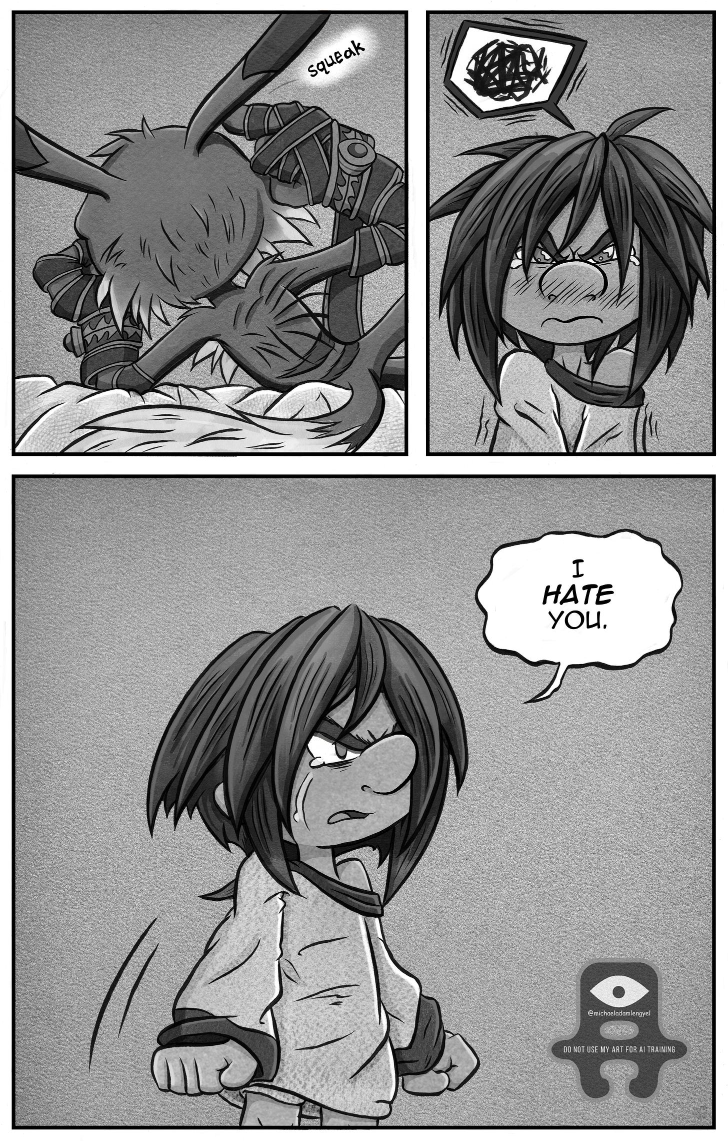 Kali clenches her fists, tearful and furious, and tells Tontorus she hates him. Kali clenches her fists, tearful and furious, and tells Tontorus she hates him.