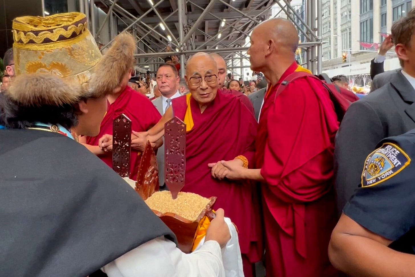 The Dalai Lama arrives at his hotel in New York, June 23, 2024.
