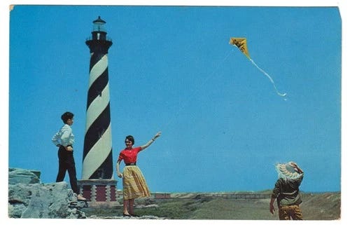 Postcard Cape Hatteras Lighthouse Outer Banks Buxton Dare County NC Flying Kite - Picture 1 of 2