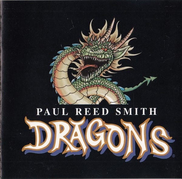 Album cover for Paul Reed Smith Dragons with a green dragon drawing