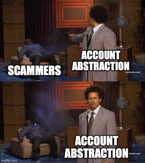 Who Killed Hannibal Meme |  ACCOUNT ABSTRACTION; SCAMMERS; ACCOUNT
ABSTRACTION | image tagged in memes,who killed hannibal | made w/ Imgflip meme maker